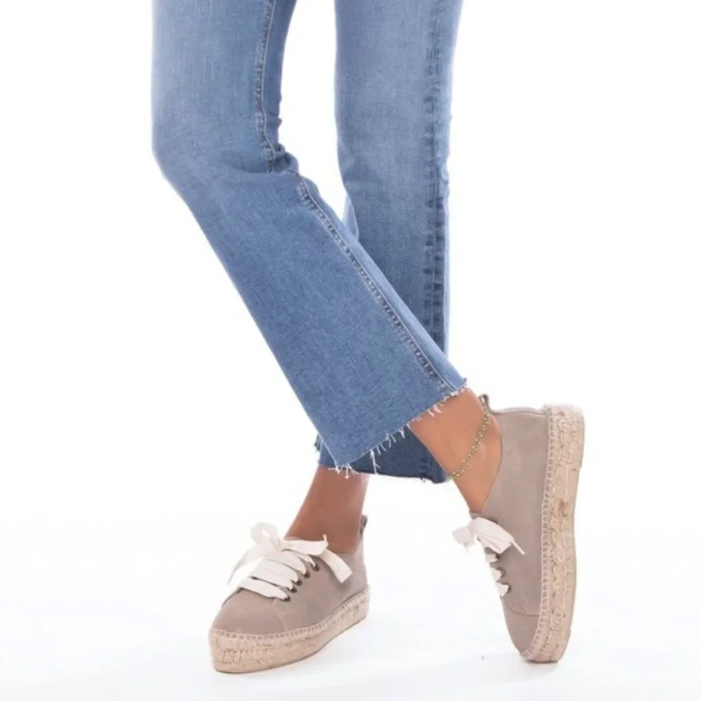 Manebi Hamptons Espadrille Sneaker Platform Jute Gray Suede Leather size 41